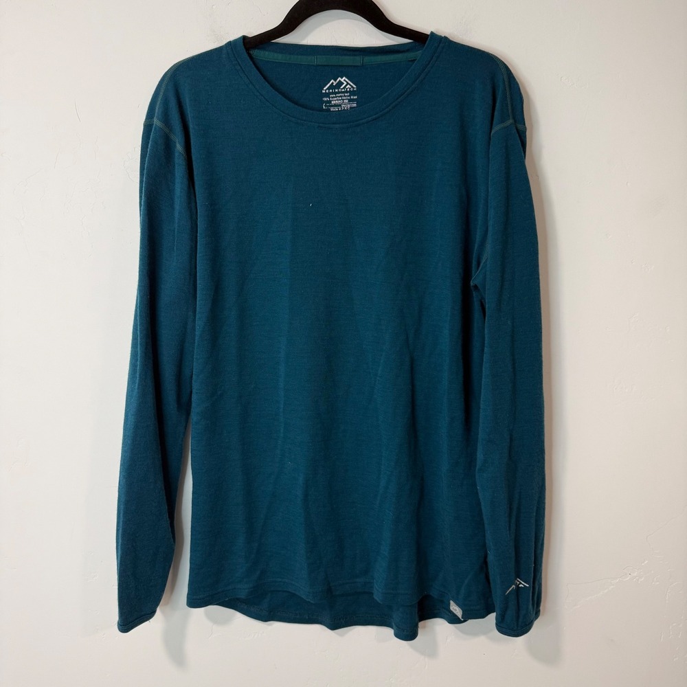 Merino Tech 100% Merino Wool Base Layer Top Mens L Teal Blue Long Sleeve 250